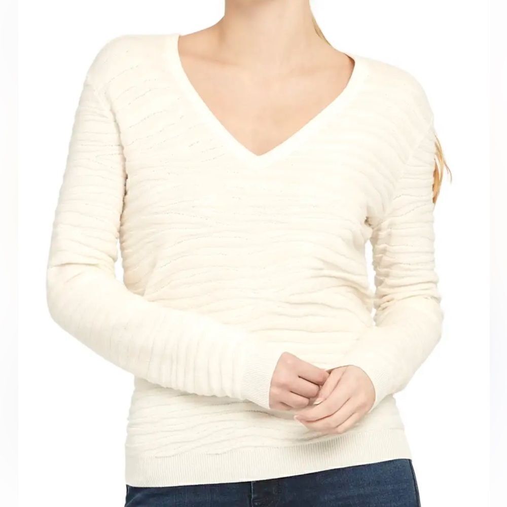 Theory Women’s plans zebra wool blended V-neck pullover in ivory size P, NWT